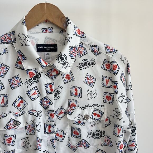 Karl Lagerfeld White Long Sleeve Paris France Shirt Women's Small Button Down - Picture 2 of 5